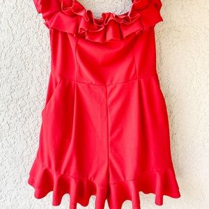 Red Ruffle Shorts Romper - Adult Size Large